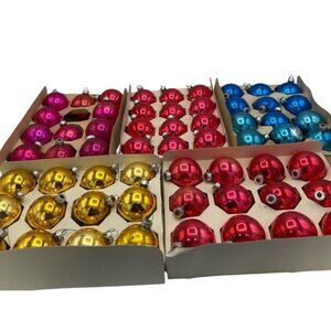 Christmas Mercury Glass Ornaments Shiny MCM Balls Essex Frankle Set 59 Lot Vtg